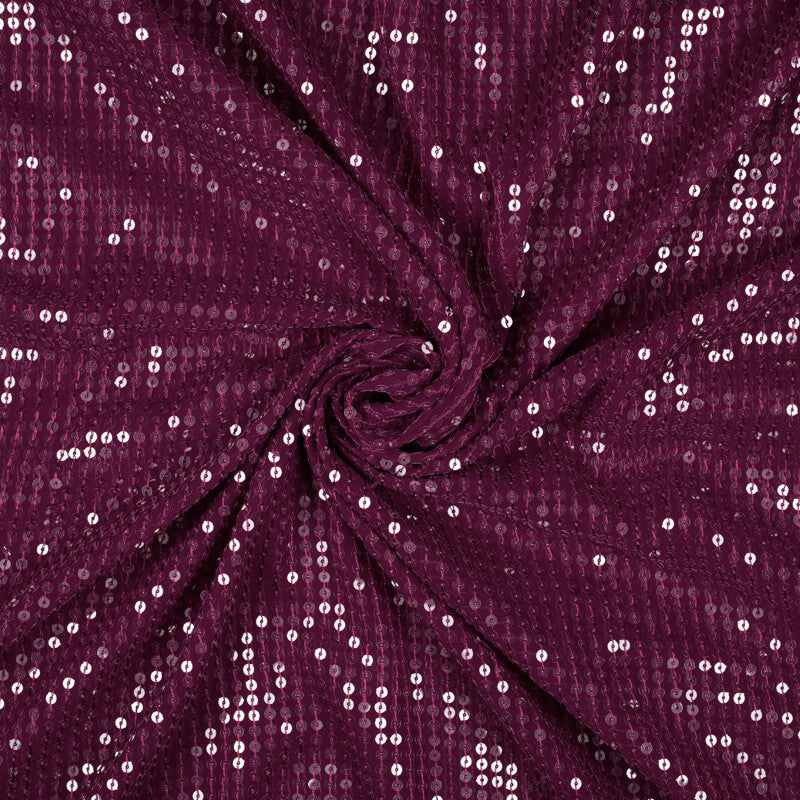 Wine Purple Stripes Pattern Sequince Georgette Fabric - Fabcurate