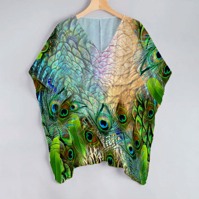 Grass Green Peacock Feather Pattern Unstitched Georgette Kaftan