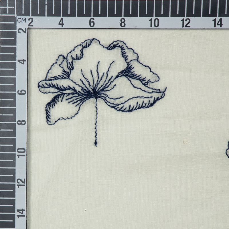 White And Black Floral Pattern Embroidery Cotton Fabric