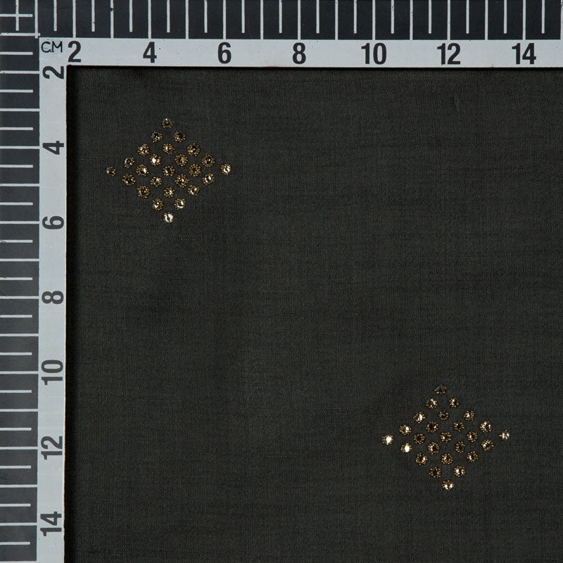 Black Geometric Pattern Premium Mukkaish Work Modal Satin Fabric