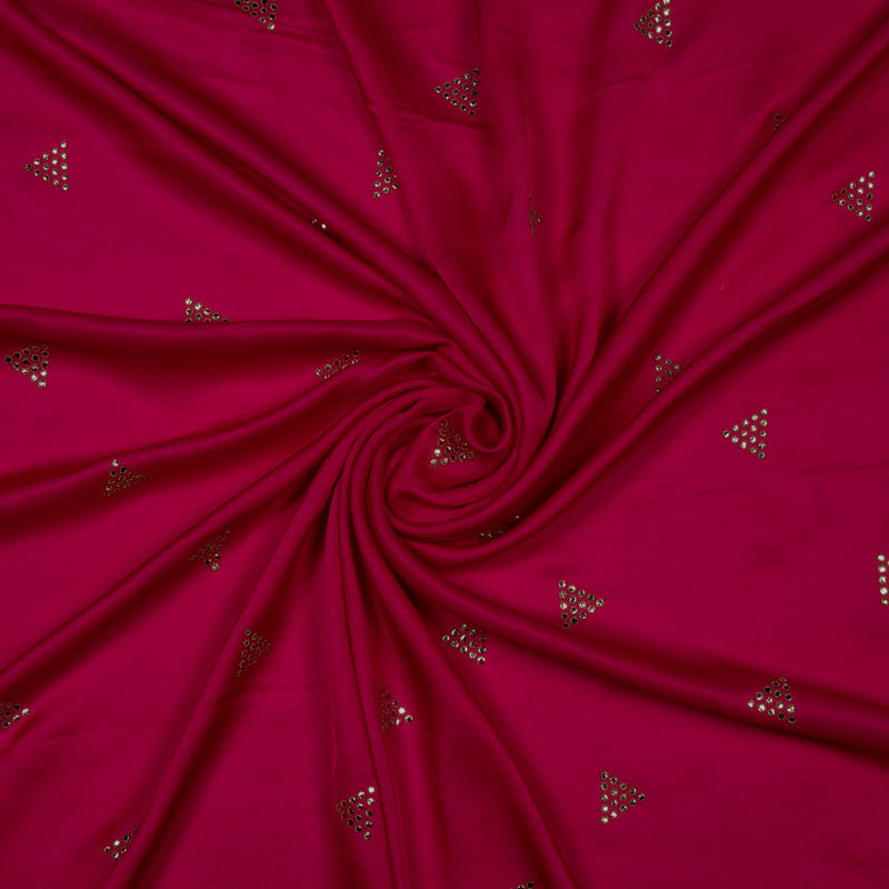 Dark Pink Geometric Pattern Premium Mukkaish Work Modal Satin Fabric