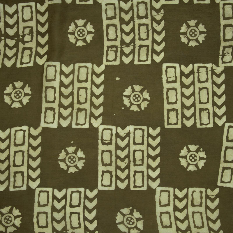Mehendi Green Batik Pattern Handblock Print Premium Muslin Fabric