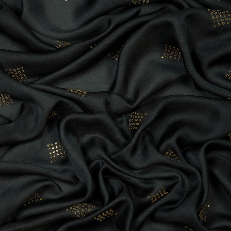 Black Geometric Pattern Premium Mukkaish Work Modal Satin Fabric