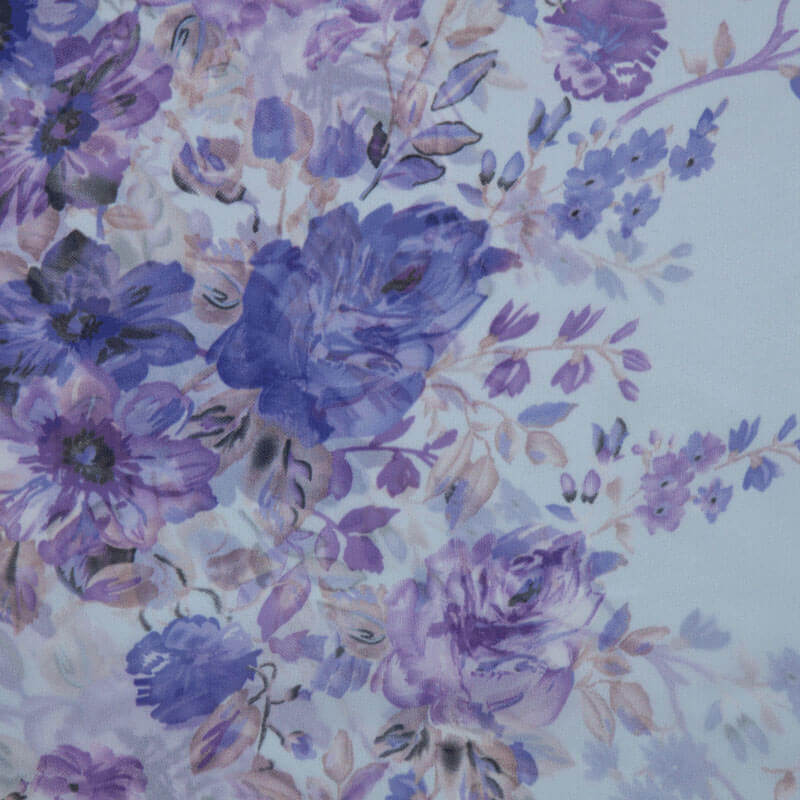 Pastel Blue Georgette Fabric With Floral Print