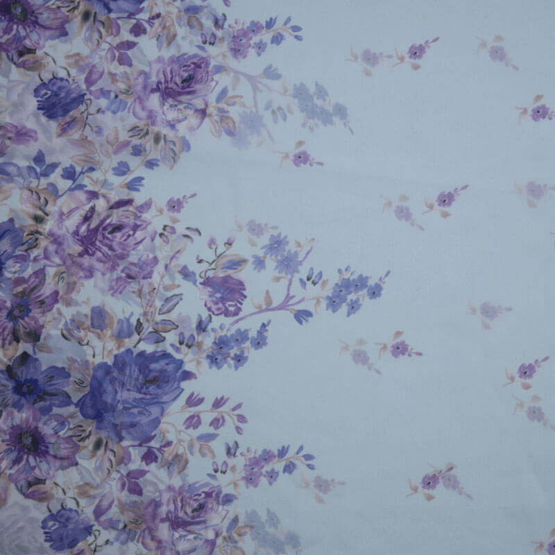 Pastel Blue Georgette Fabric With Floral Print