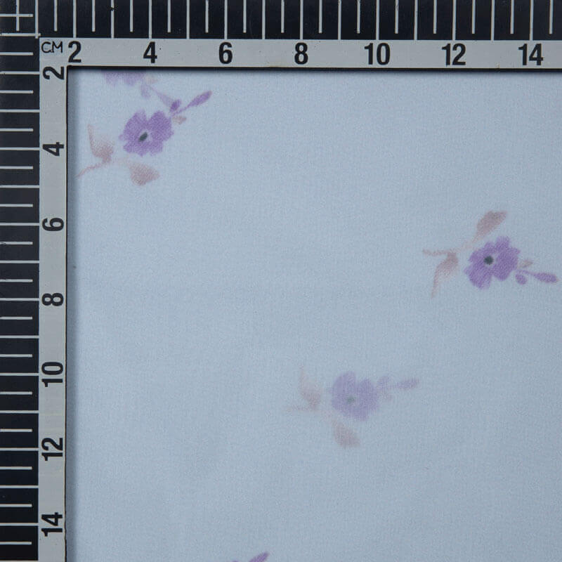 Pastel Blue Georgette Fabric With Floral Print