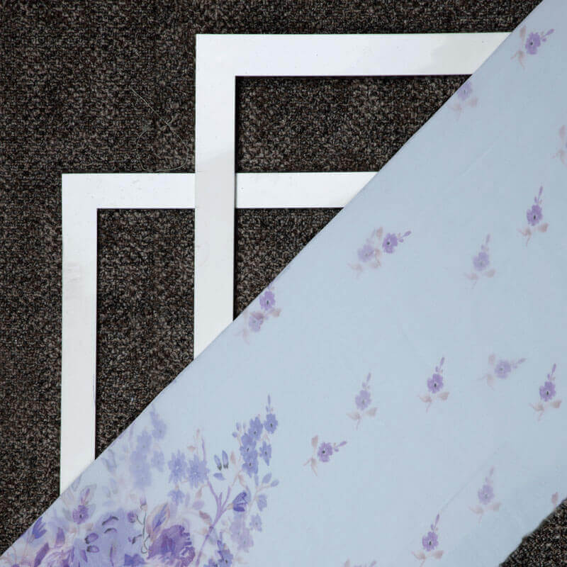 Pastel Blue Georgette Fabric With Floral Print