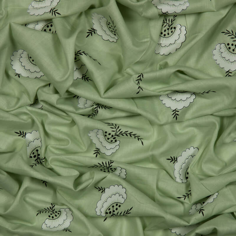 Pastel Green Floral Pattern Cotton Fabric