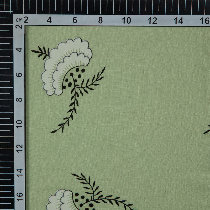 Pastel Green Floral Pattern Cotton Fabric