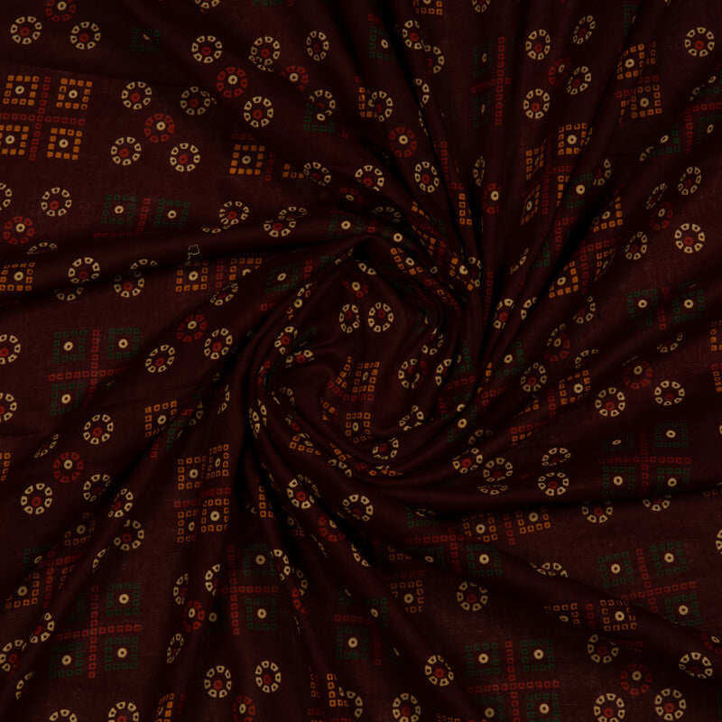 Maroon Bandhani Pattern Cotton Fabric