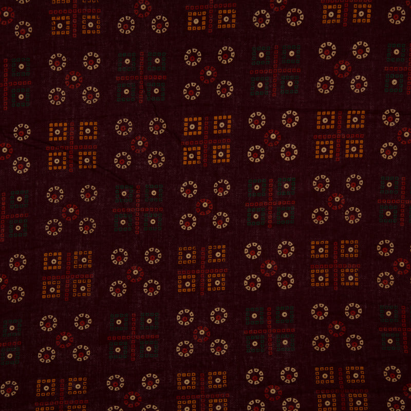 Maroon Bandhani Pattern Cotton Fabric