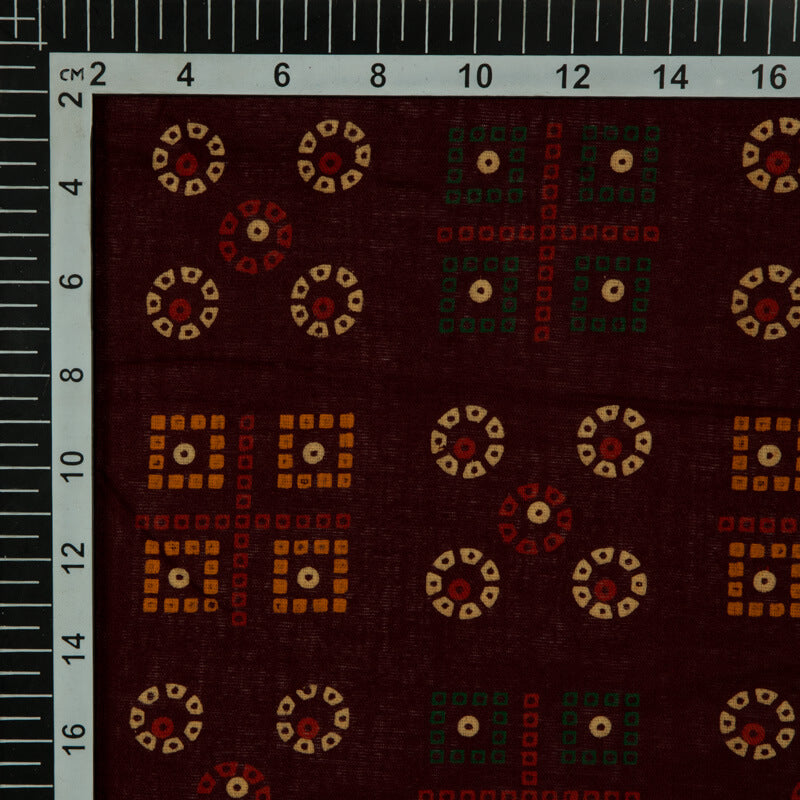 Maroon Bandhani Pattern Cotton Fabric