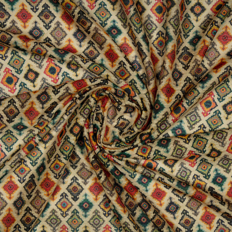 Trendy Ethnic Print On Mulburry Fabric