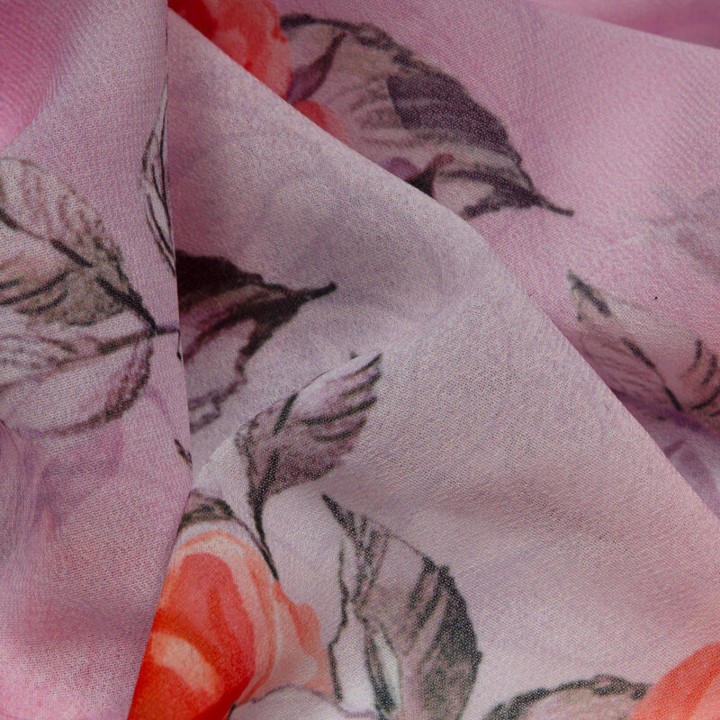 Lace Pink And Red Floral Pattern Digital Print Georgette Fabric