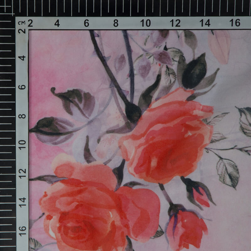 Lace Pink And Red Floral Pattern Digital Print Georgette Fabric