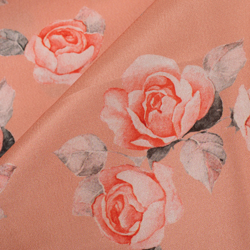 Coral Peach And Pink Floral Patten Digital Print Georgette Fabric