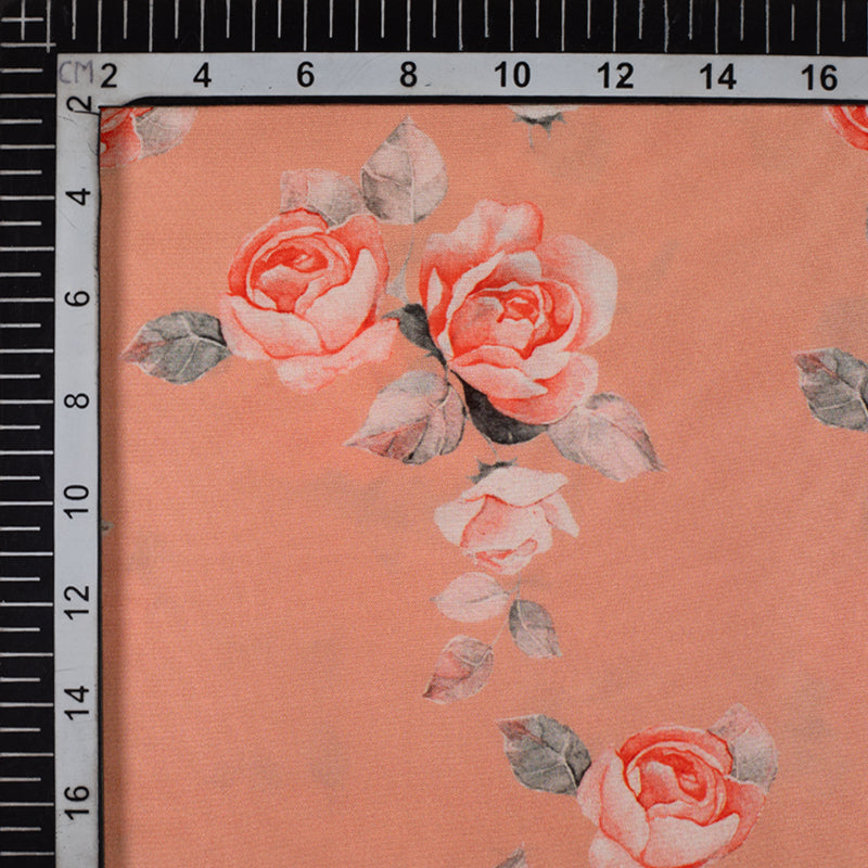 Coral Peach And Pink Floral Patten Digital Print Georgette Fabric