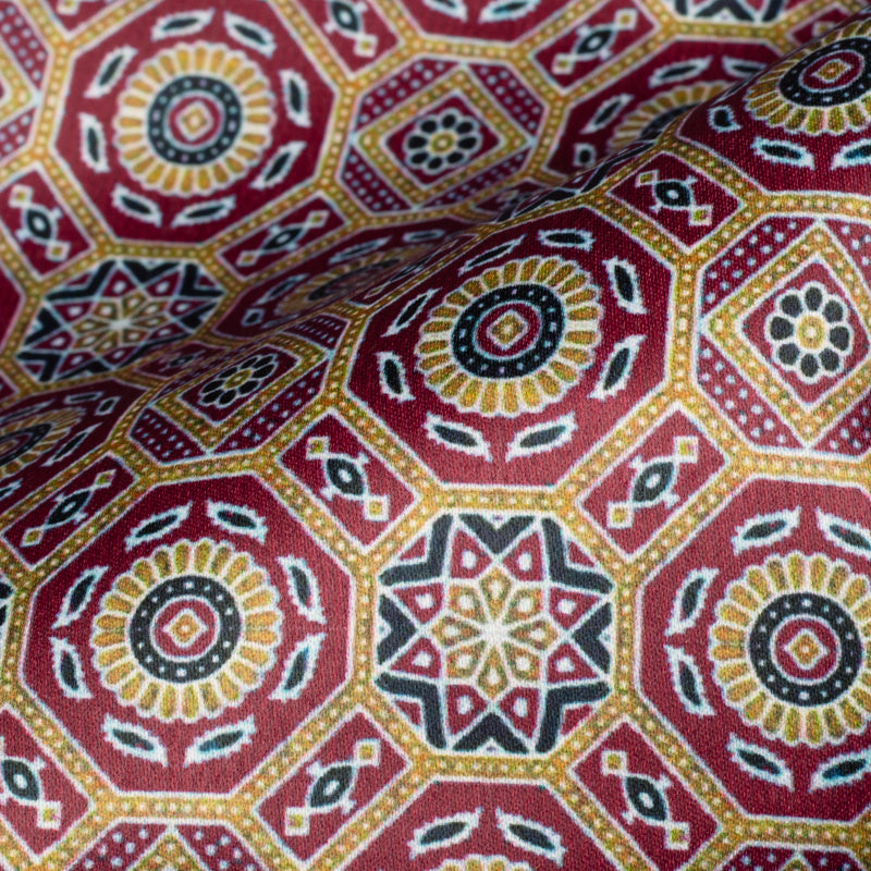 Marron And Beige Geometric Pattern Digital Print Satin Fabric (Width 56 Inches)
