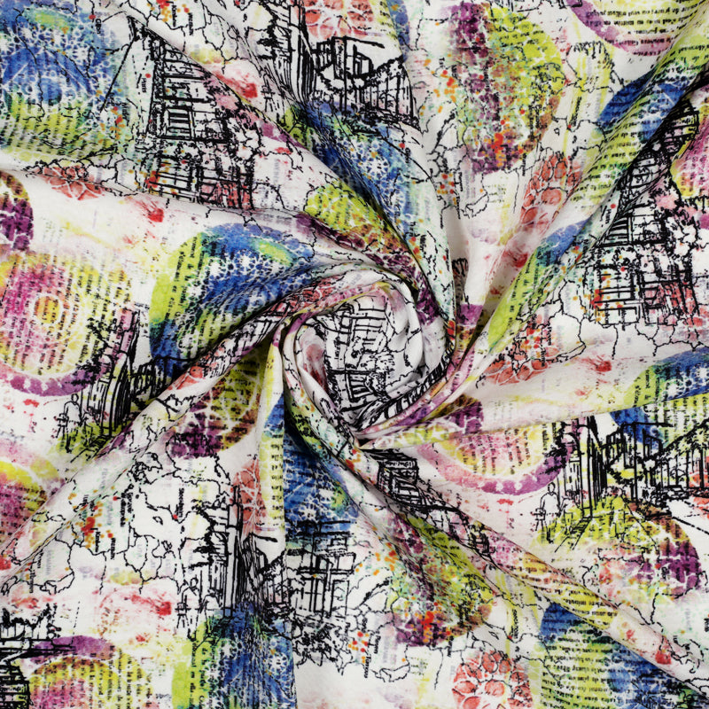 White And Blue Abstract Pattern Digital Print Furnishing Jacquard Fabric (Width 52 Inches)
