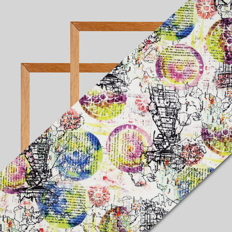 White And Blue Abstract Pattern Digital Print Furnishing Jacquard Fabric (Width 52 Inches)