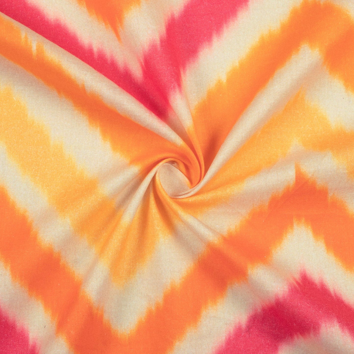 Punch Pink And Sandstone Orange Chevron Pattern Digital Print Cotton Cambric Fabric