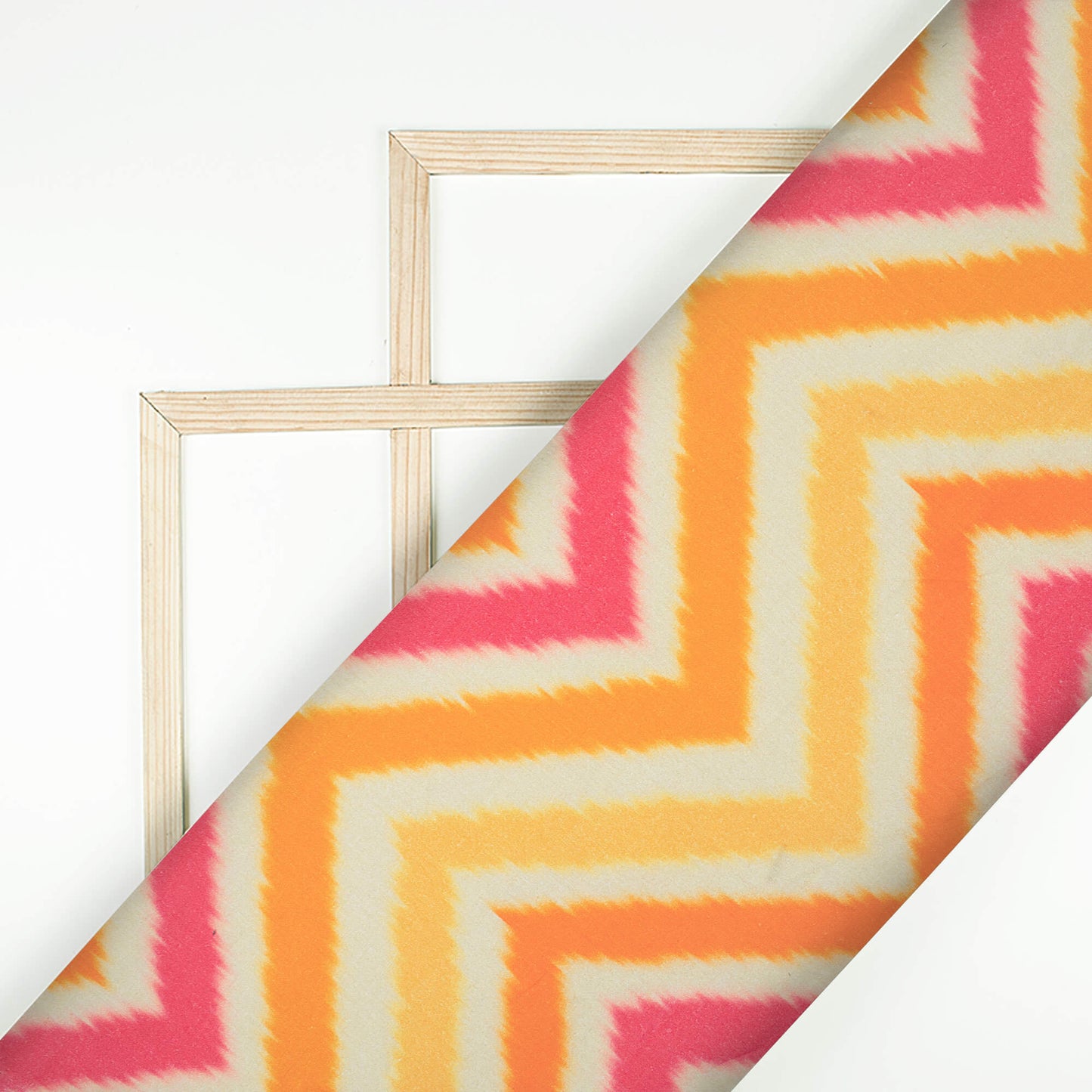 Punch Pink And Sandstone Orange Chevron Pattern Digital Print Cotton Cambric Fabric