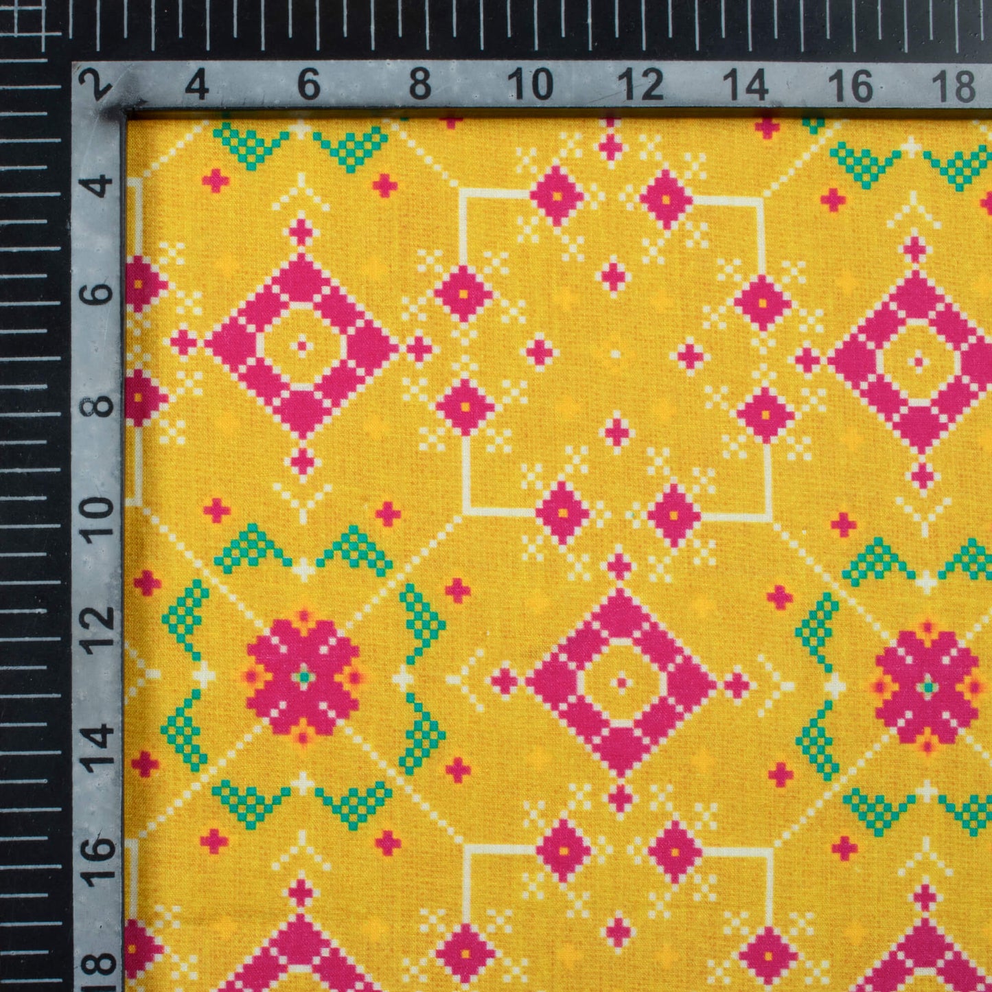 Medallion Yellow And Pink Traditional Pattern Digital Print Cotton Cambric Fabric