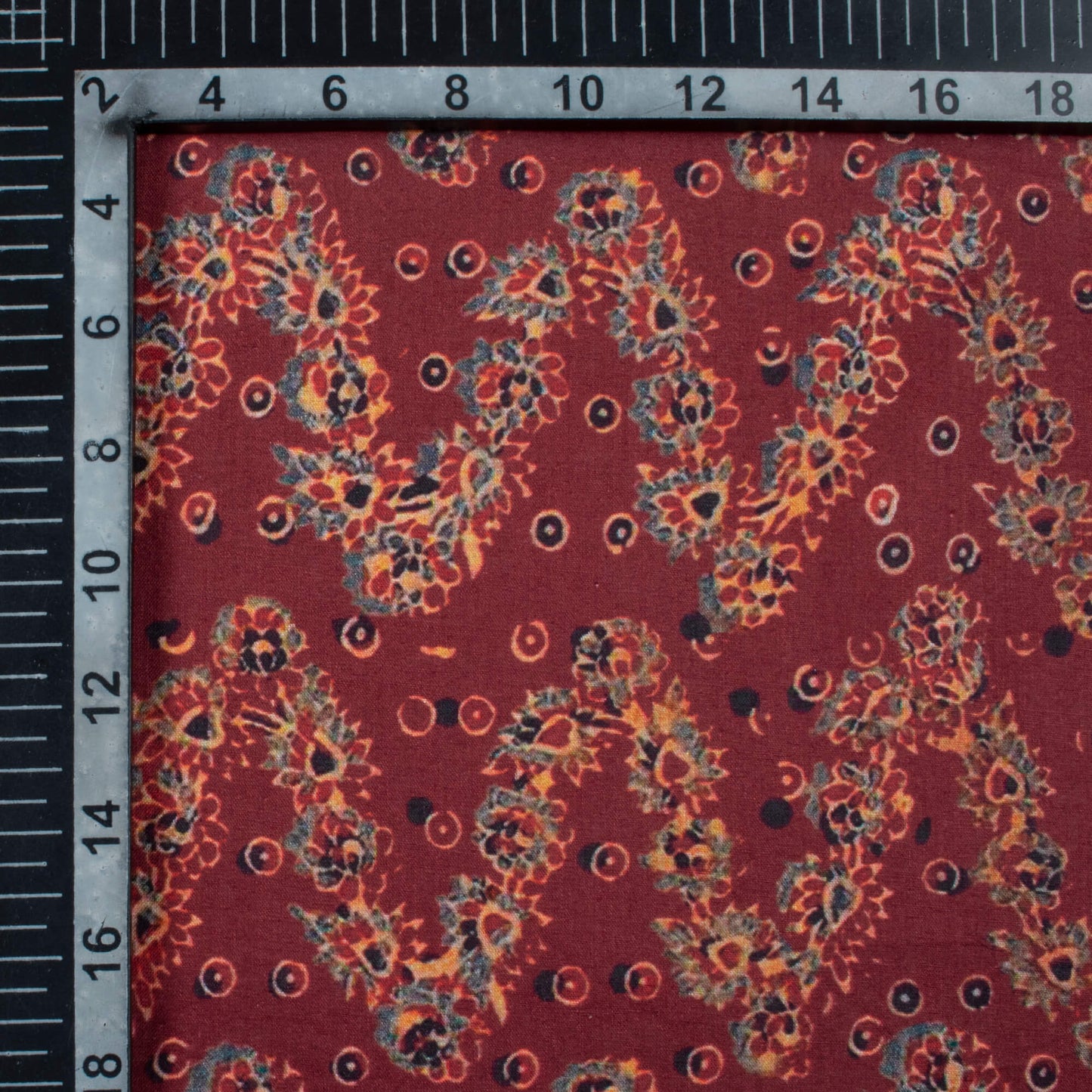 Maroon And Green Floral Pattern Digital Print Cotton Cambric Fabric