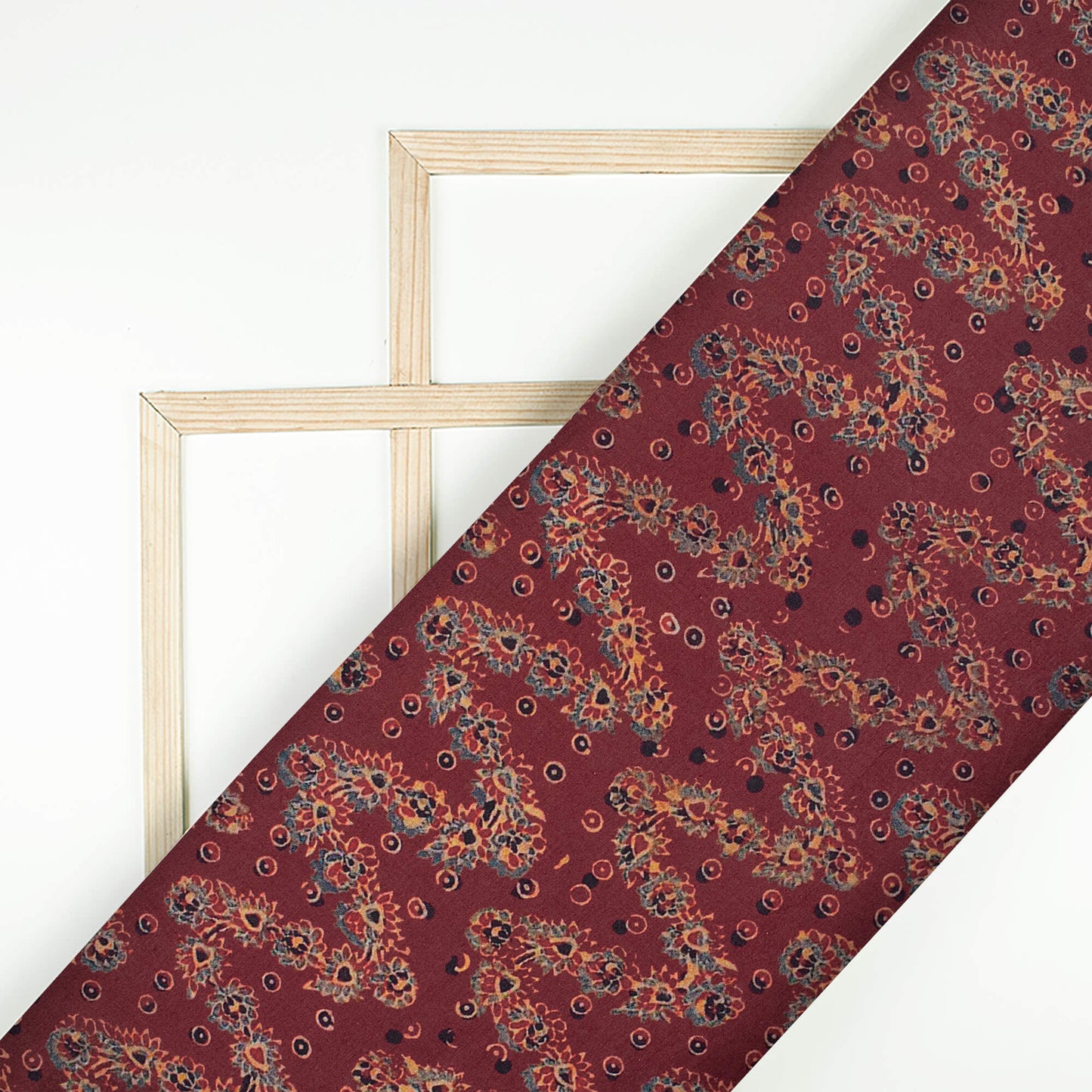 Maroon And Green Floral Pattern Digital Print Cotton Cambric Fabric