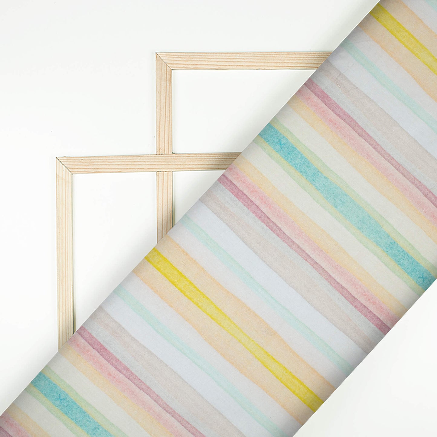 Baby Blue And Peach Stripes Pattern Digital Print Cotton Cambric Fabric