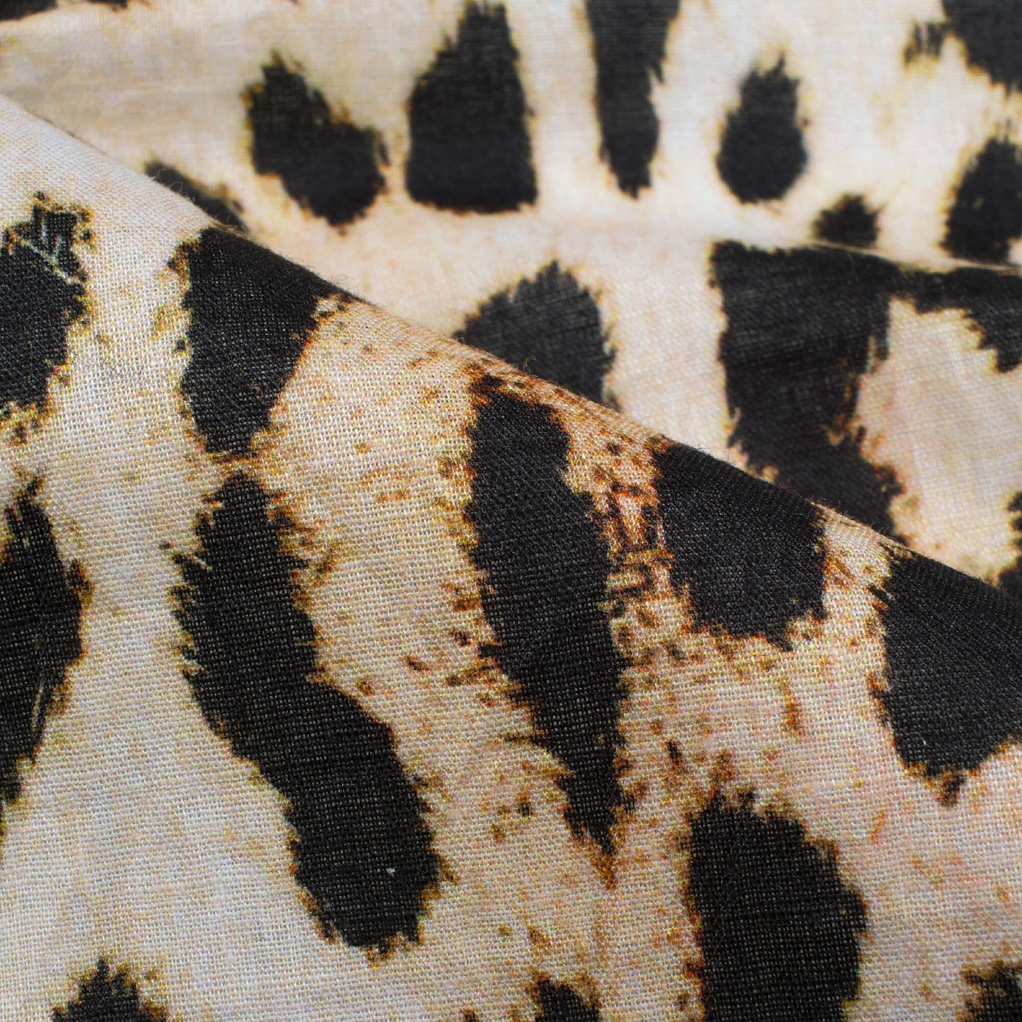 Ecru Beige And Black Animal Pattern Digital Print Cotton Cambric Fabric