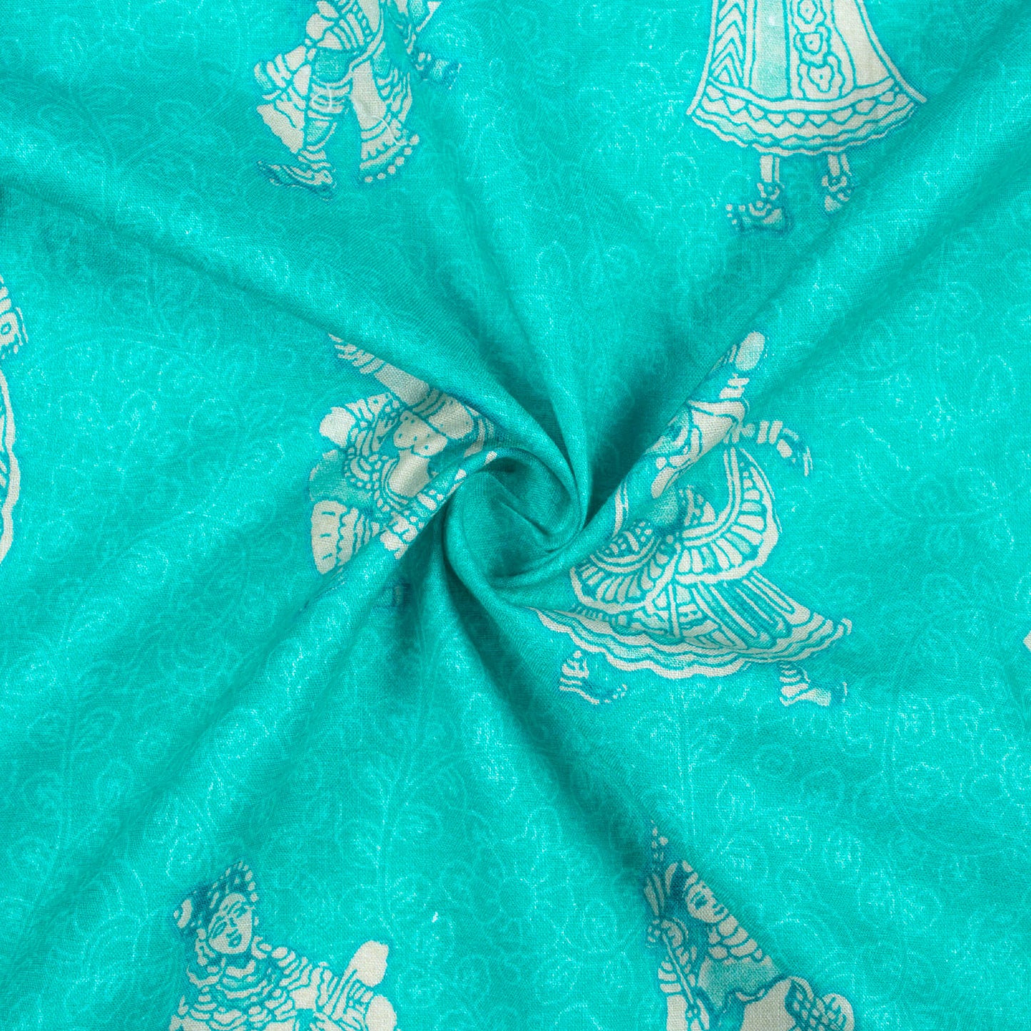 Aqua Green And Off White Madhuvanii Pattern Digital Print Cotton Cambric Fabric