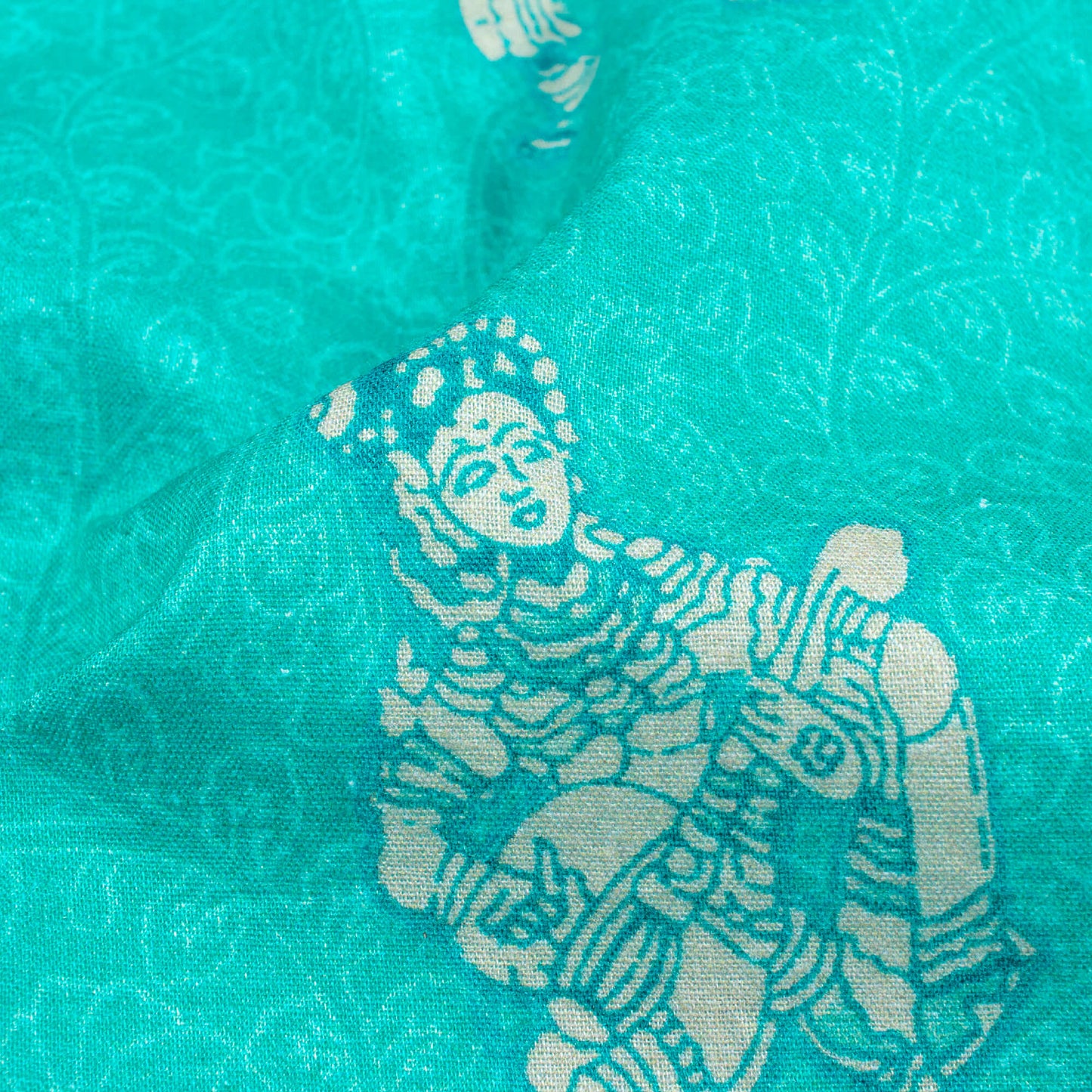 Aqua Green And Off White Madhuvanii Pattern Digital Print Cotton Cambric Fabric