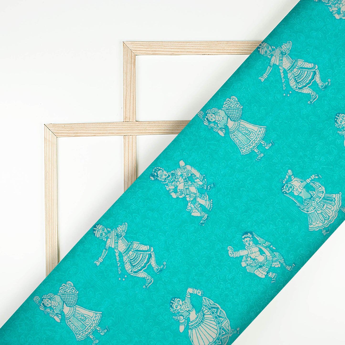 Aqua Green And Off White Madhuvanii Pattern Digital Print Cotton Cambric Fabric