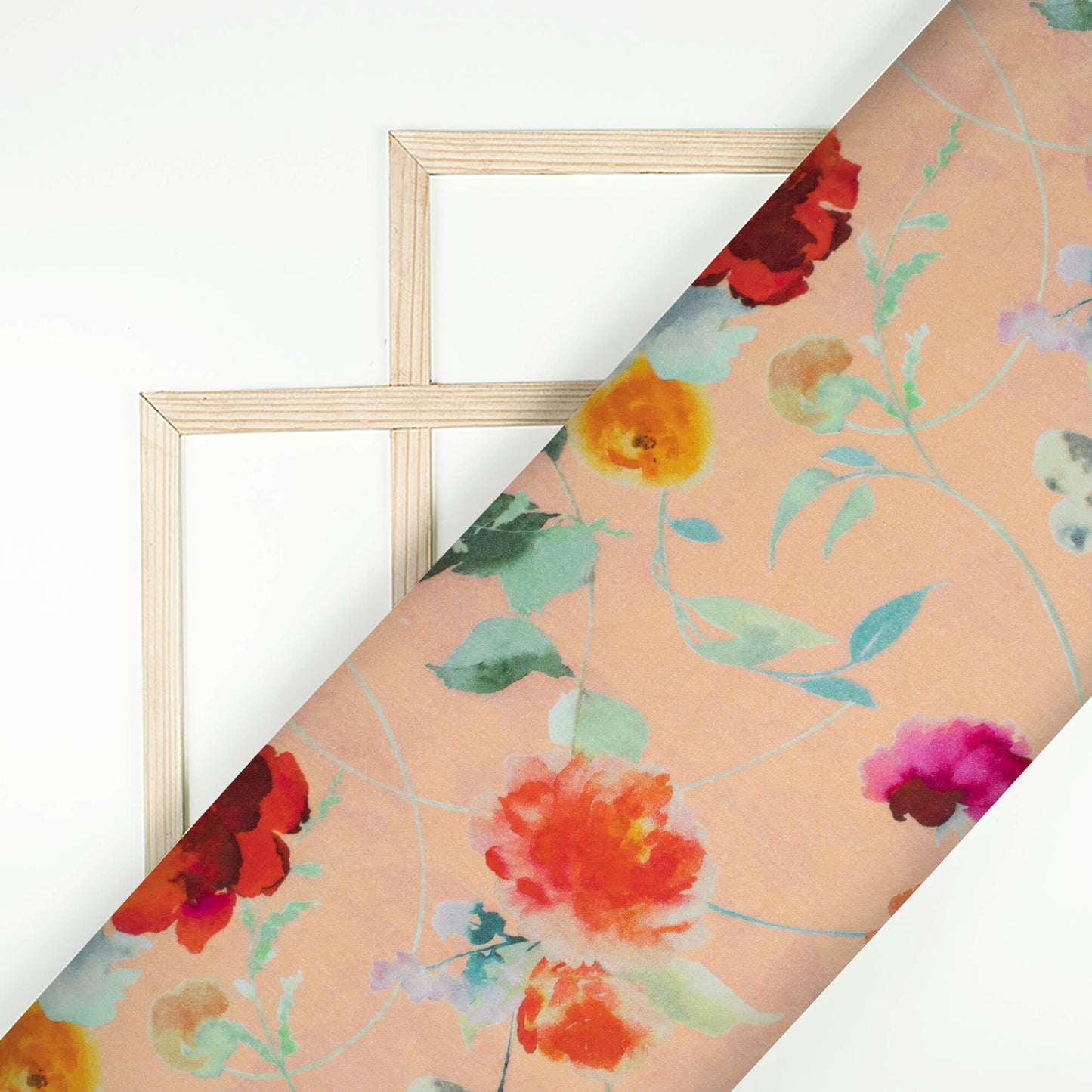 Pastel Peach And Orange Floral Pattern Digital Print Cotton Cambric Fabric