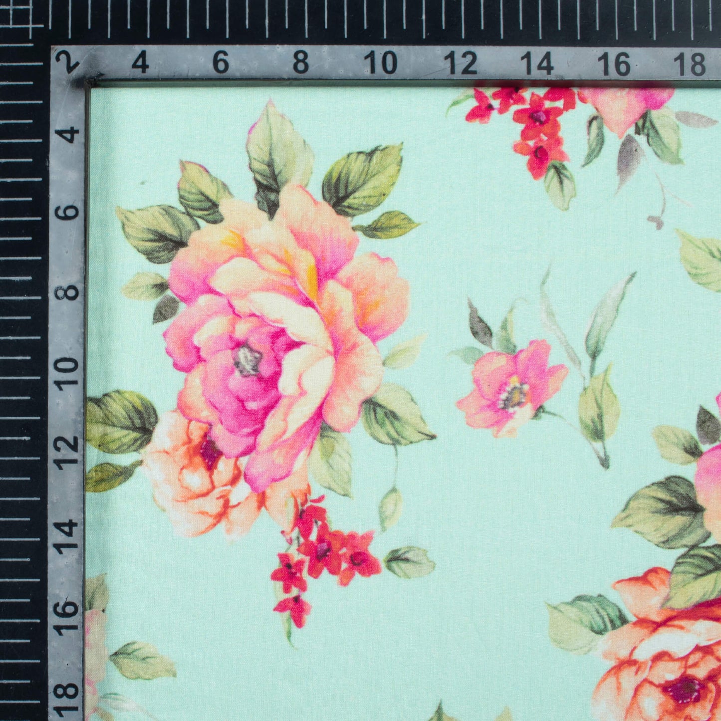 Tiffany Blue And Taffy Pink Floral Pattern Digital Print Cotton Cambric Fabric