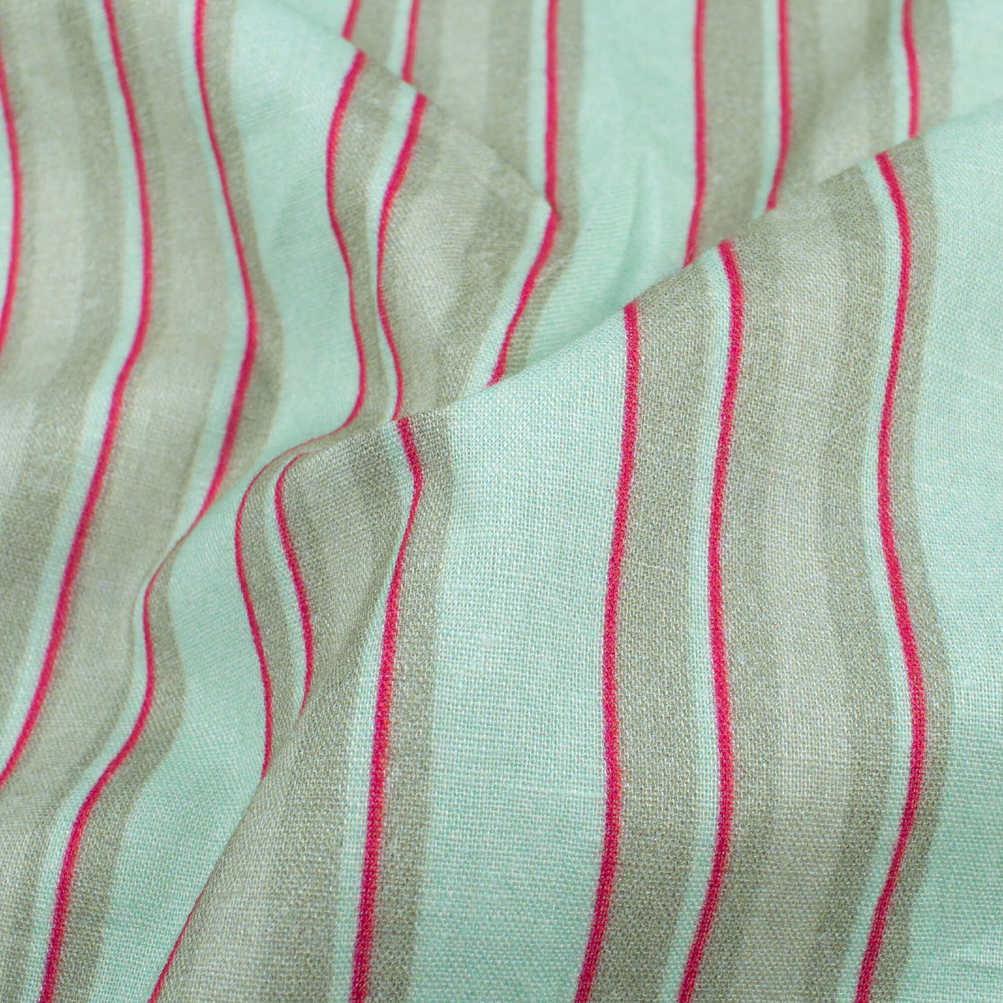 Baby Blue And Red Stripes Pattern Digital Print Cotton Cambric Fabric