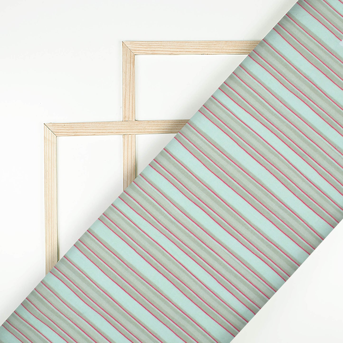 Baby Blue And Red Stripes Pattern Digital Print Cotton Cambric Fabric