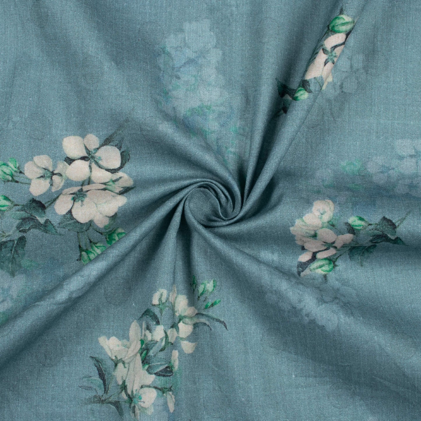 Slate Grey And Peach Floral Pattern Digital Print Cotton Cambric Fabric