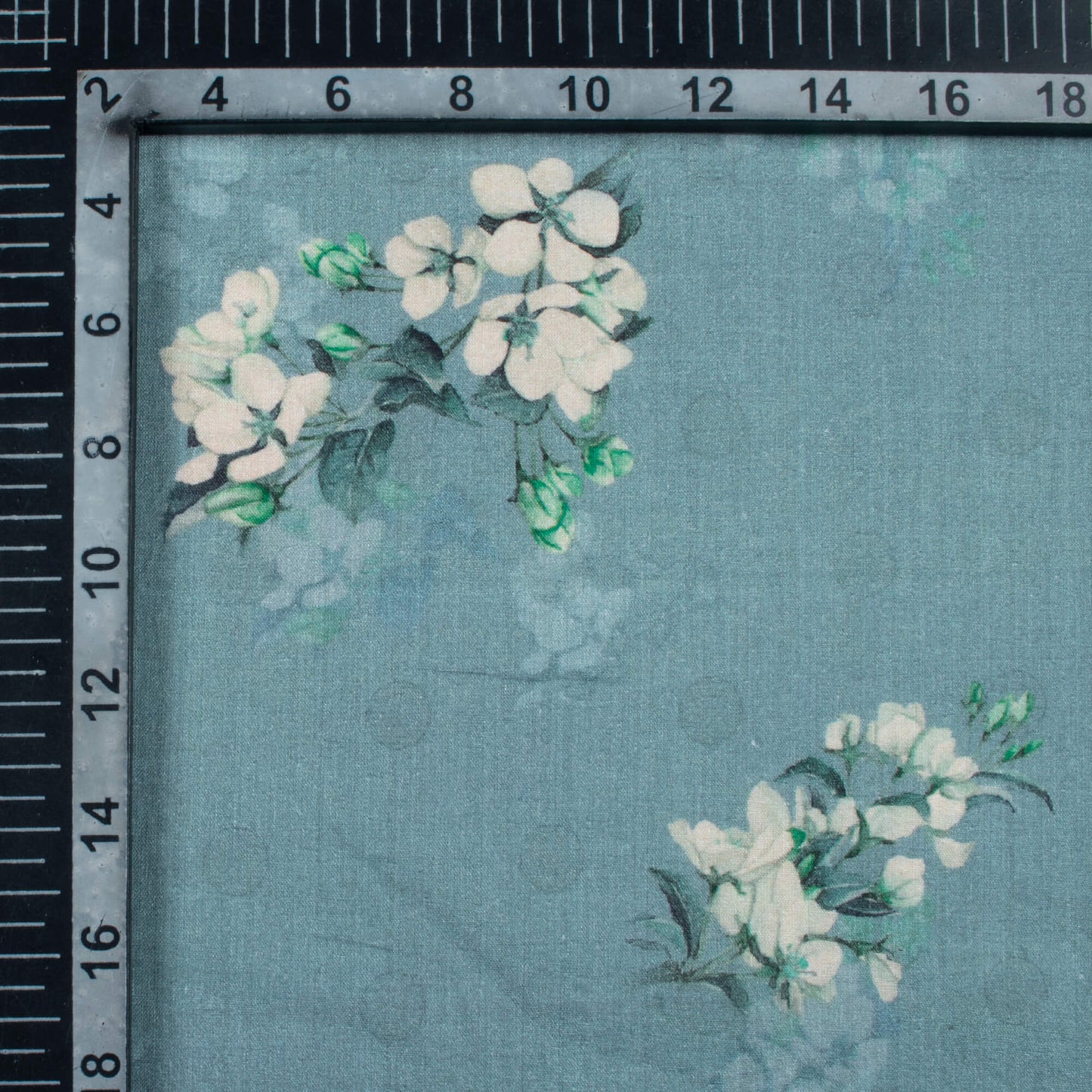 Slate Grey And Peach Floral Pattern Digital Print Cotton Cambric Fabric
