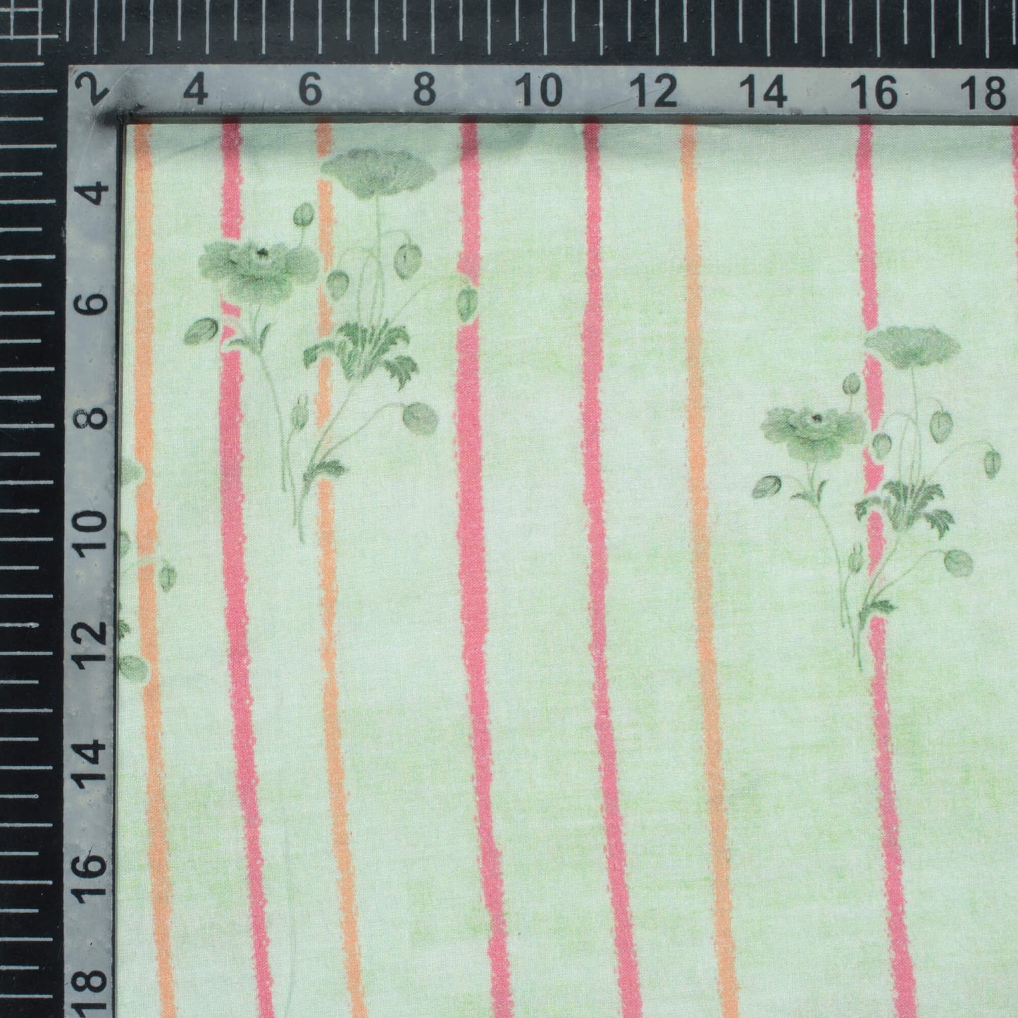Mint Green And Pink Stripes Pattern Digital Print Cotton Cambric Fabric