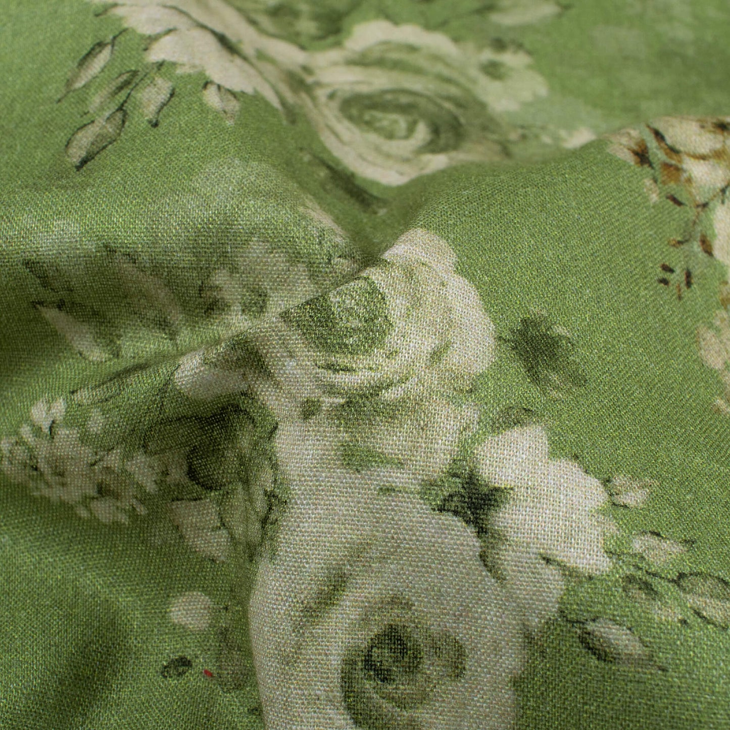 Pear Green And Peach Floral Pattern Digital Print Cotton Cambric Fabric