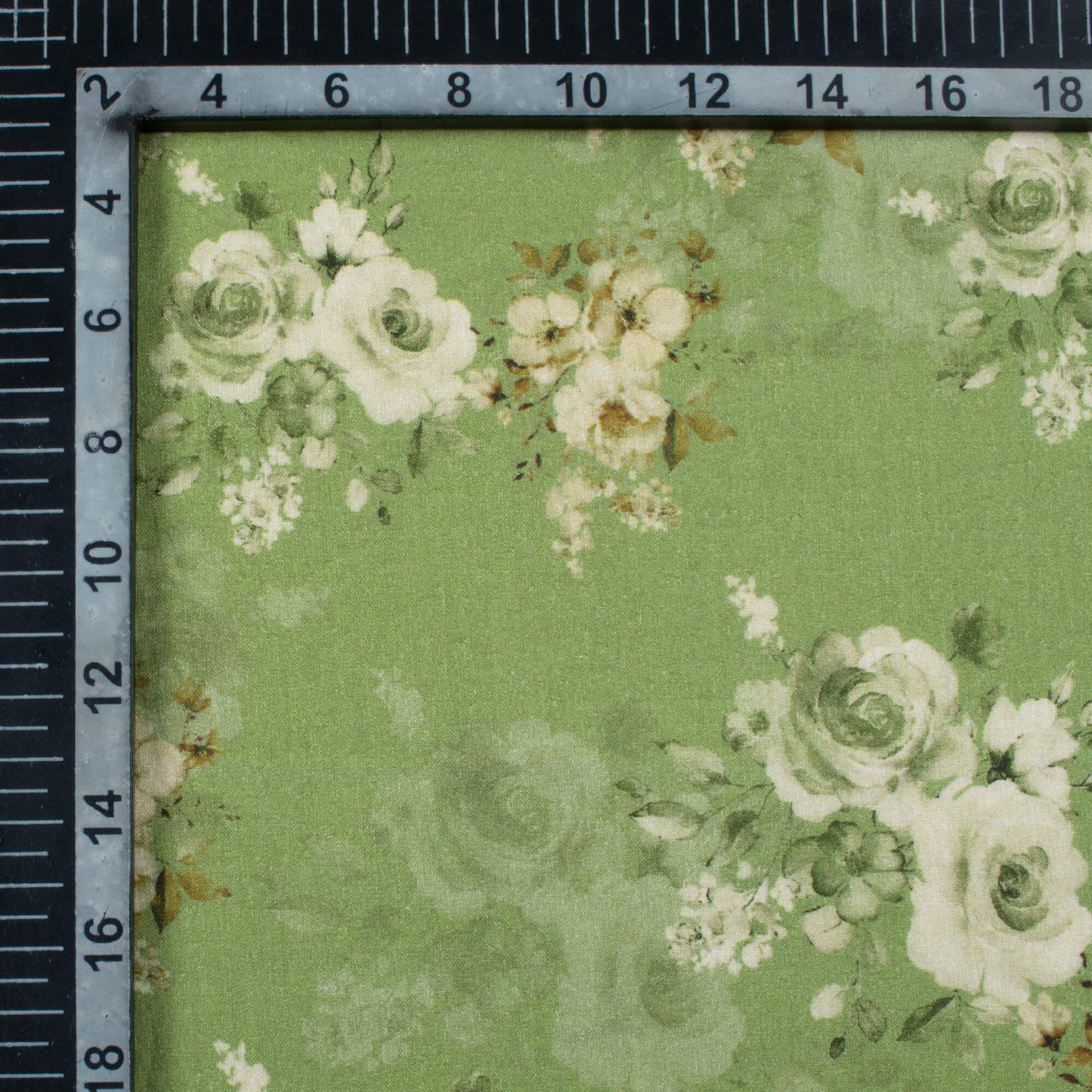Pear Green And Peach Floral Pattern Digital Print Cotton Cambric Fabric