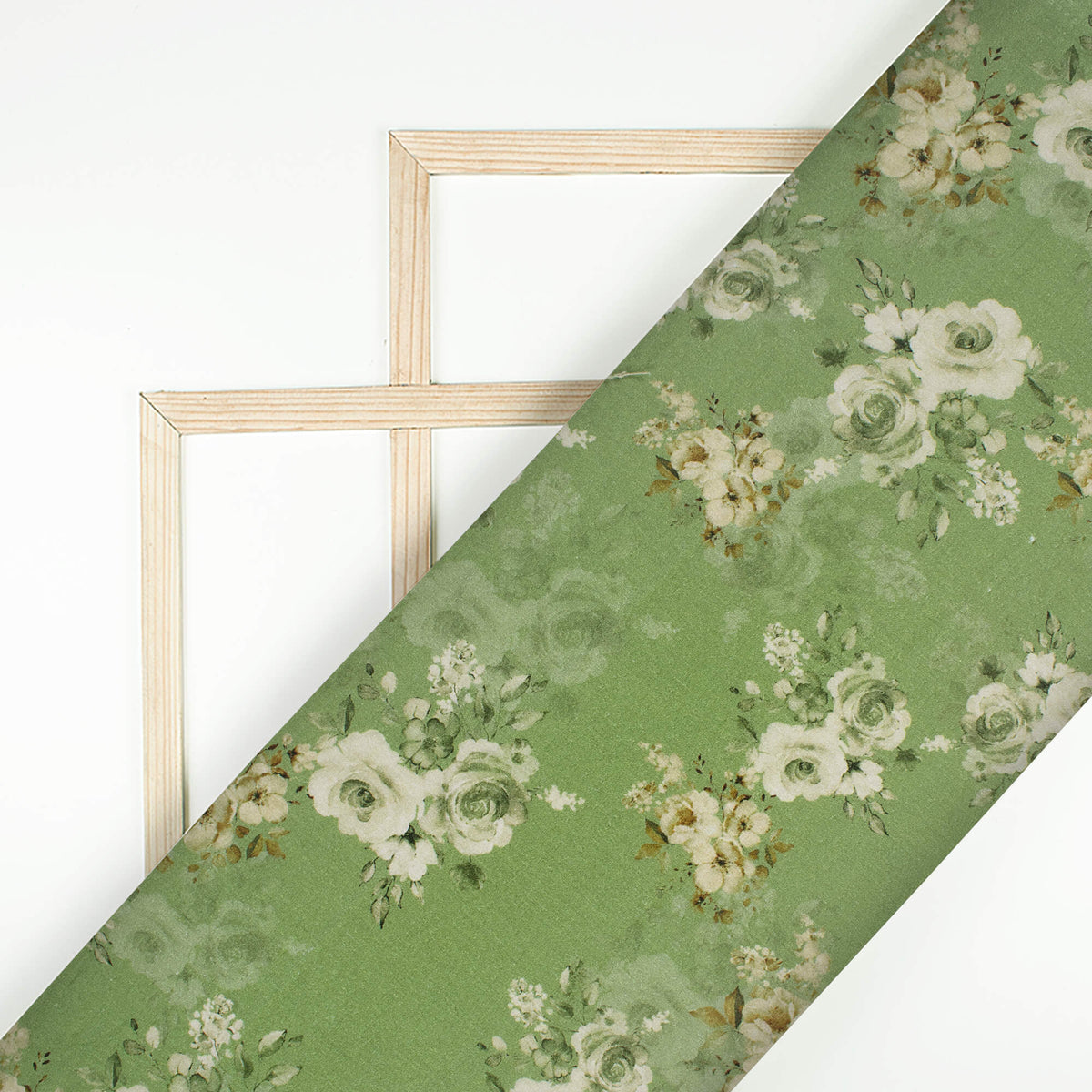 Pear Green And Peach Floral Pattern Digital Print Cotton Cambric Fabric