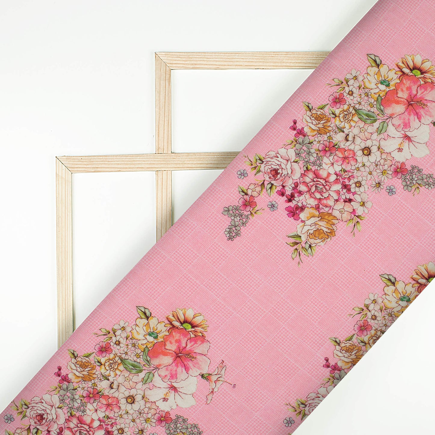 Taffy Pink And Peach Floral Pattern Digital Print Cotton Cambric Fabric