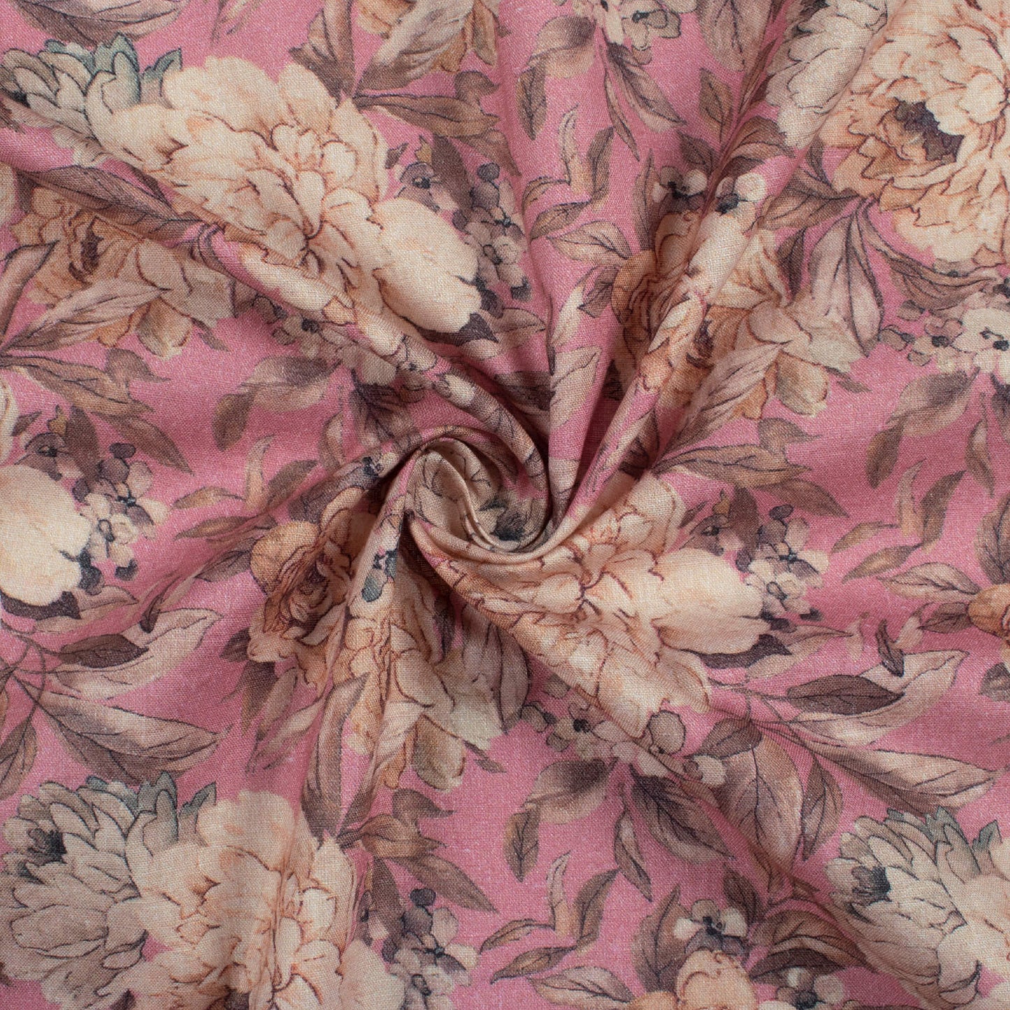 Dusty Pink And Peach Floral Pattern Digital Print Cotton Cambric Fabric