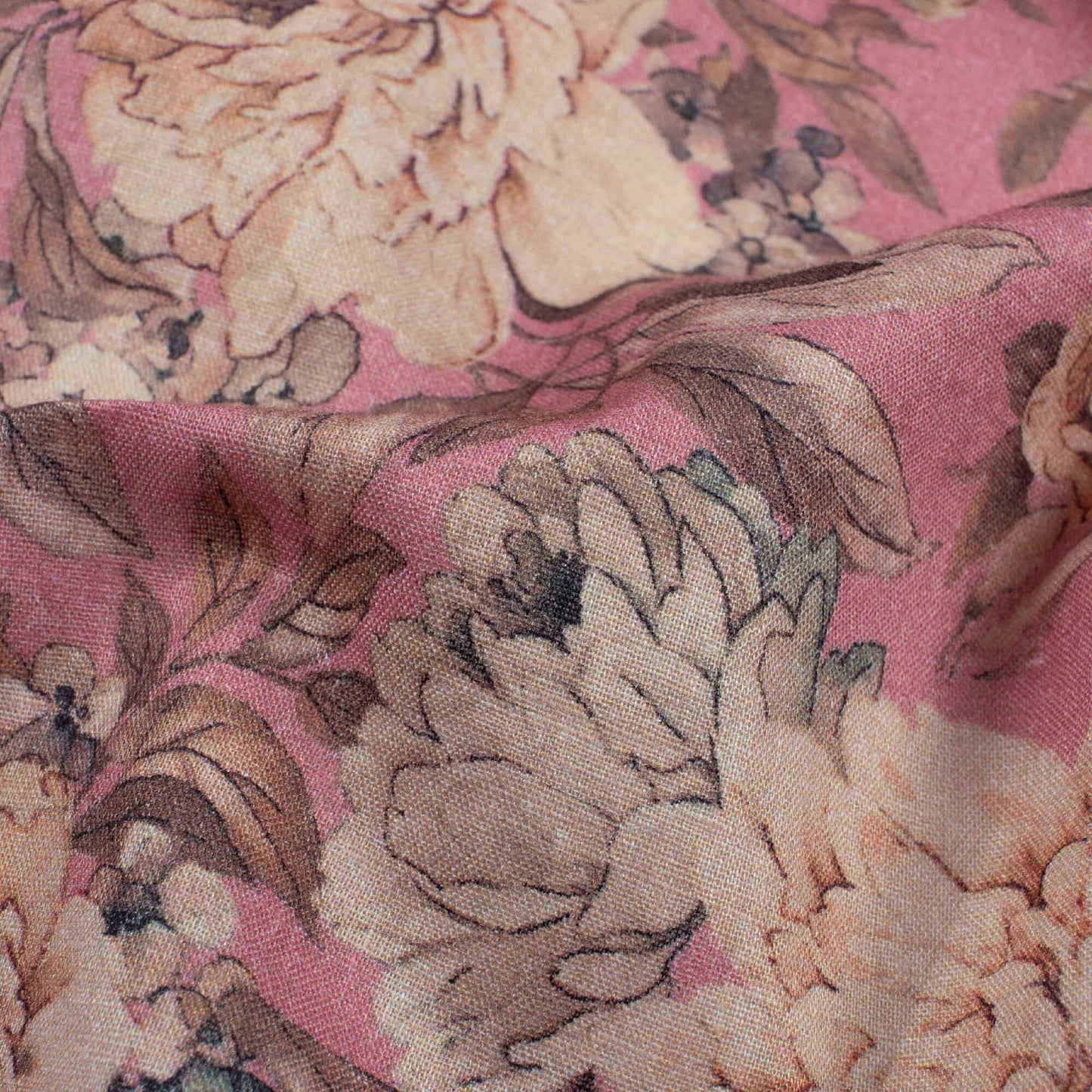 Dusty Pink And Peach Floral Pattern Digital Print Cotton Cambric Fabric
