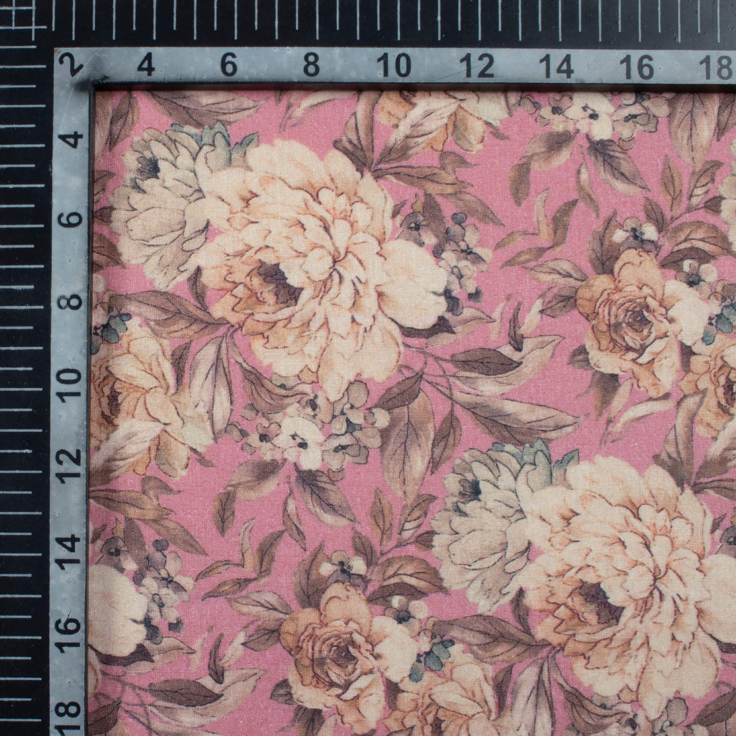 Dusty Pink And Peach Floral Pattern Digital Print Cotton Cambric Fabric