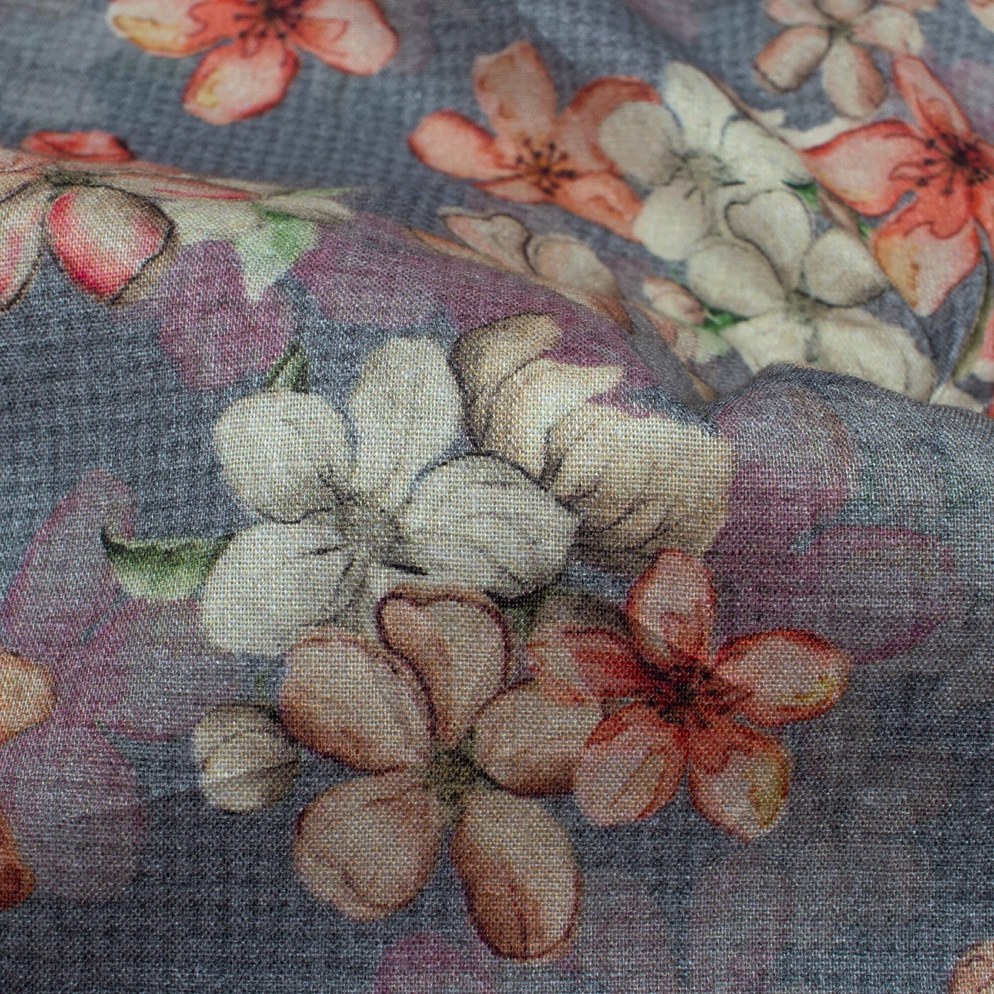 Air Force Blue And Cherry Red Floral Pattern Digital Print Cotton Cambric Fabric