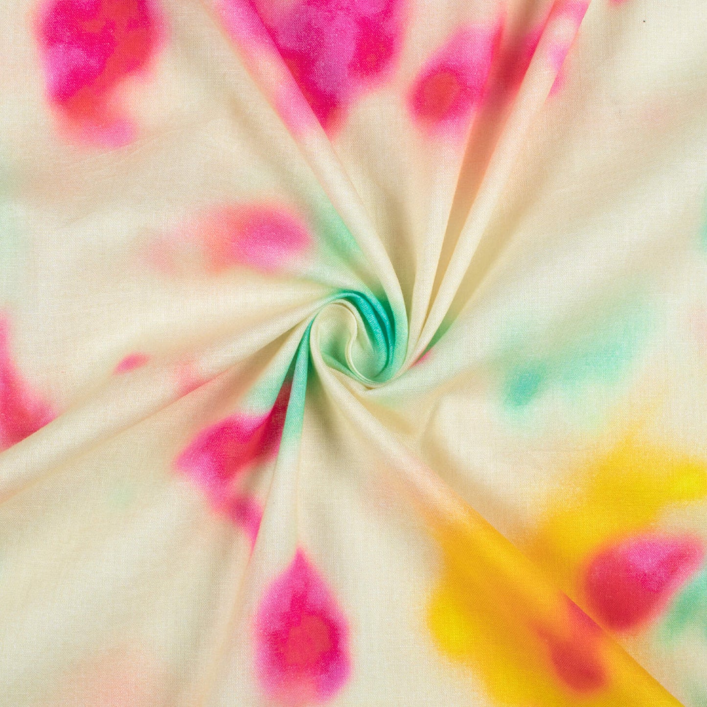 Cream And Deep Pink Tie & Dye Pattern Digital Print Cotton Cambric Fabric